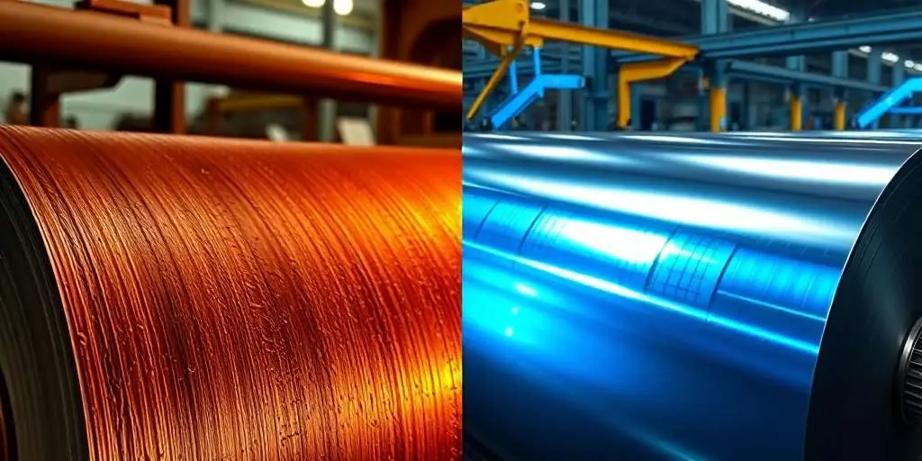 Dos rollos de acero mostrando diferencia de acabado entre rolado en caliente y rolado en frío