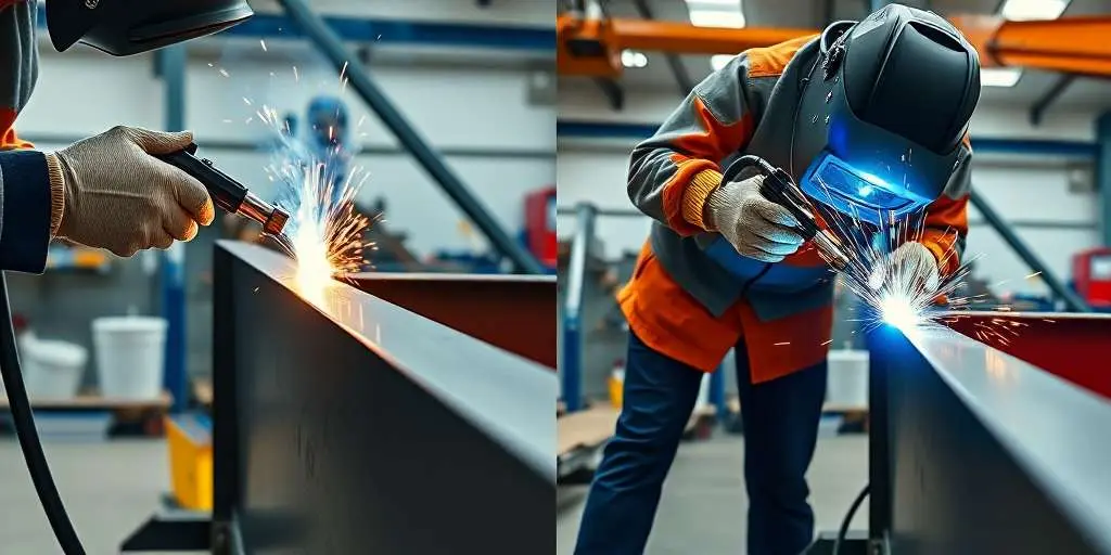 Herramientas y cordón de soldadura en taller para ilustrar elección de electrodos estructurales